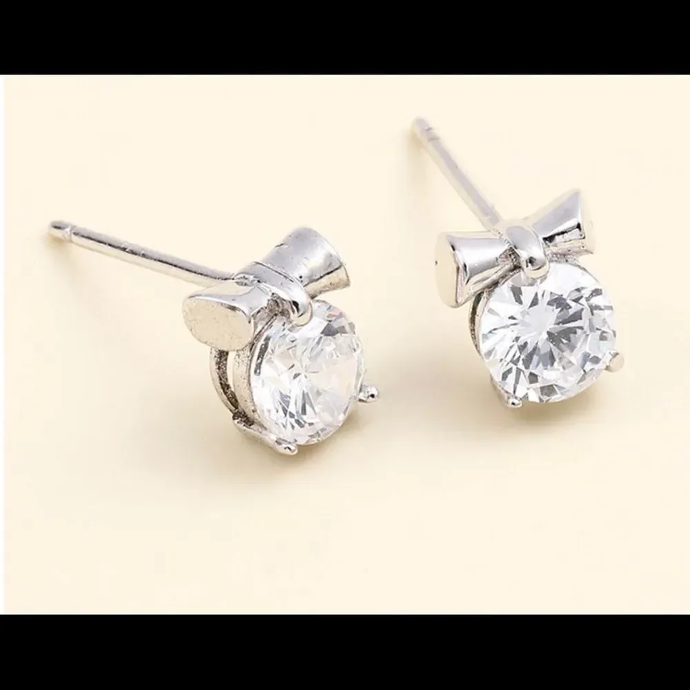 Sterling S925 Rhinestone with Mini Bow Stud  Earrings